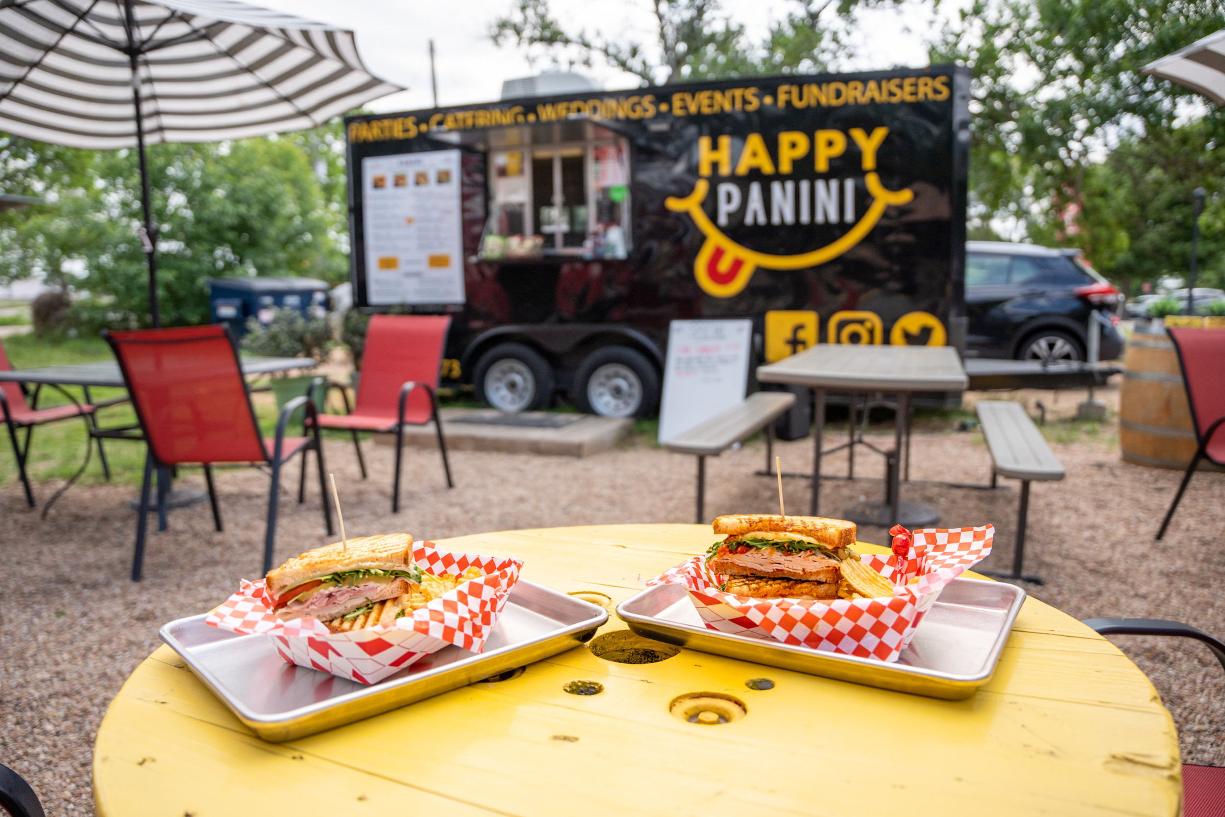 Sandwiches at happy panini food truck dining area